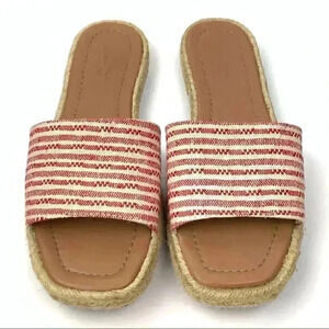 Universal threads sandals size 7 red white slip on Espadrille slides square toe